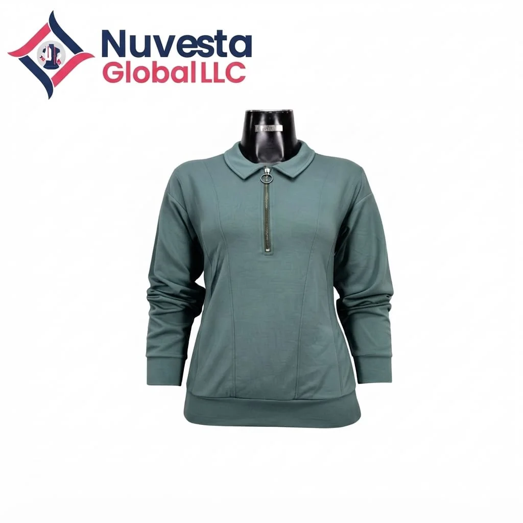 Nuvesta Half-Zip Polo Collar Sweatshirt – Sage