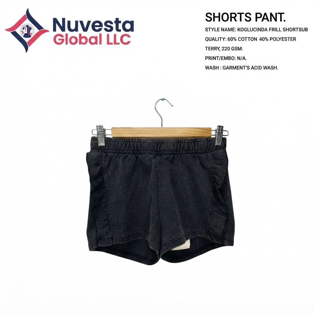 Nuvesta Frill Terry Shorts – Acid Wash Black