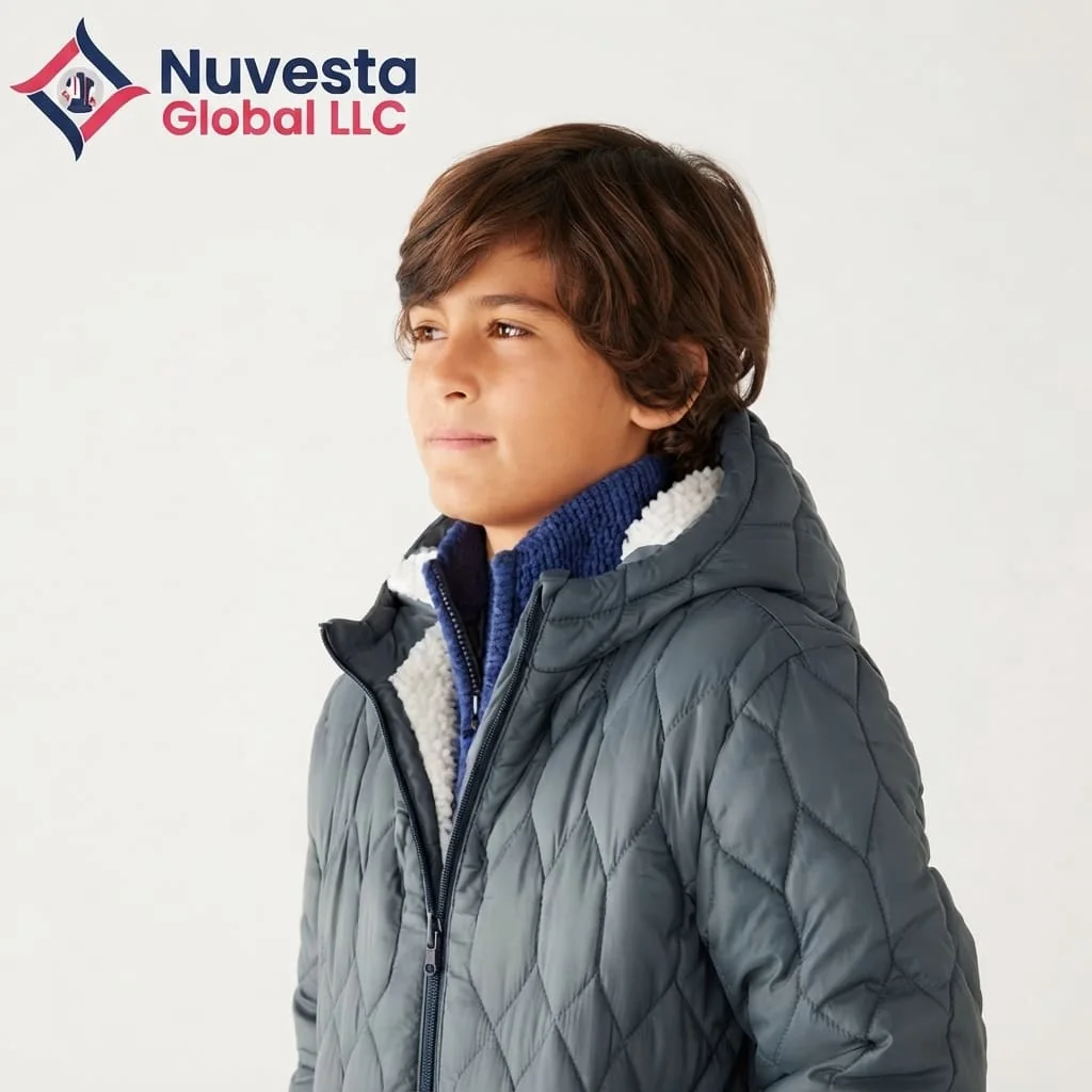 Nuvesta Kids Sherpa-Lined Quilted Hooded Jacket – Slate