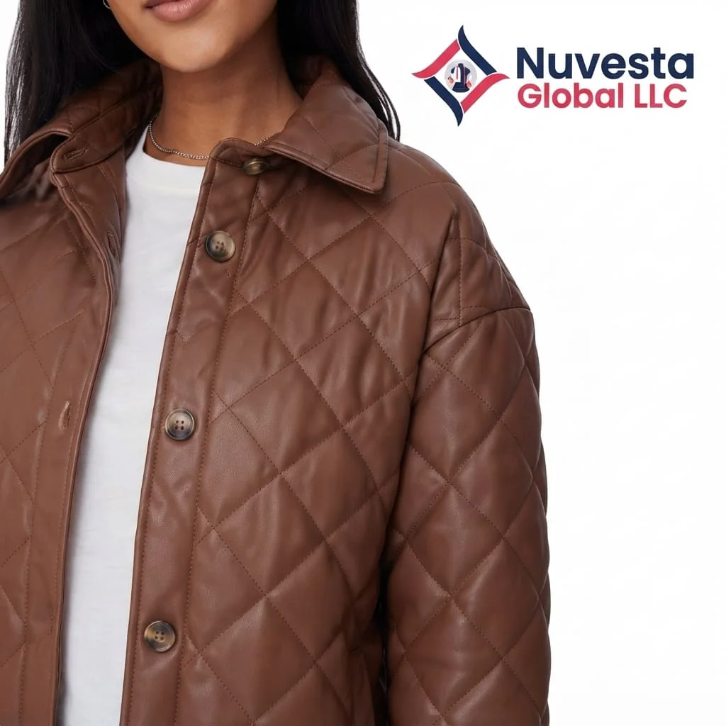Nuvesta Quilted Faux-Leather Shacket – Cognac