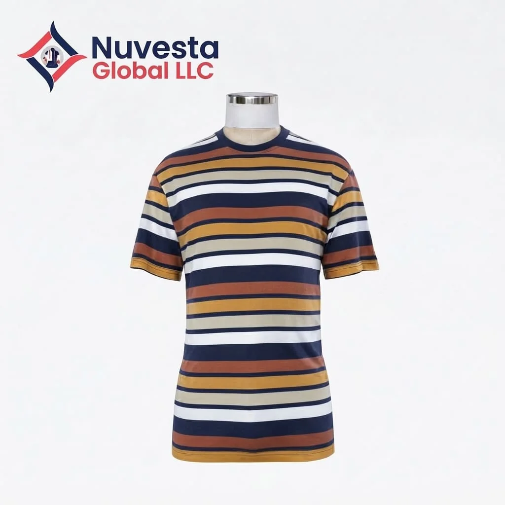Nuvesta Multi-Stripe Crew Neck Tee – Navy/Rust