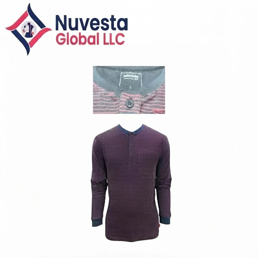 Nuvesta Striped Long Sleeve Henley – Plum