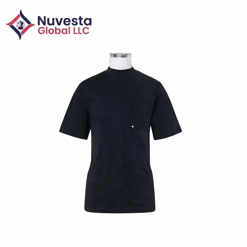 Nuvesta Mock Neck Rib Pocket Tee – Black