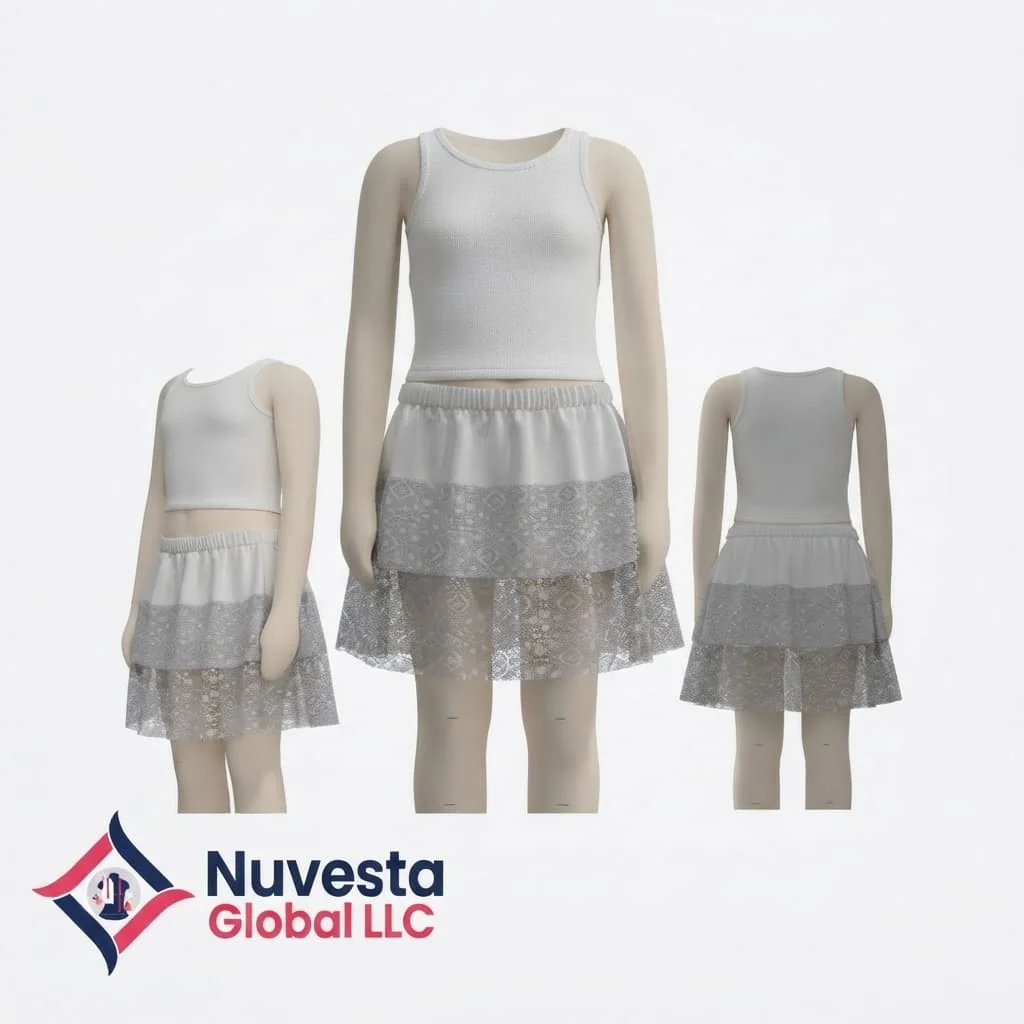 Nuvesta Girls Tank Top & Lace Tiered Skirt Set – White