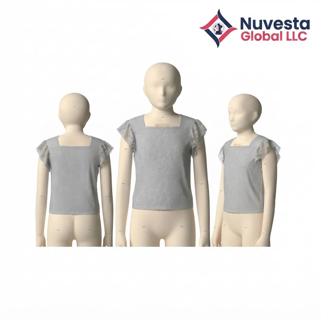 Nuvesta Girls Square Neck Flutter Sleeve Top – Grey Melange