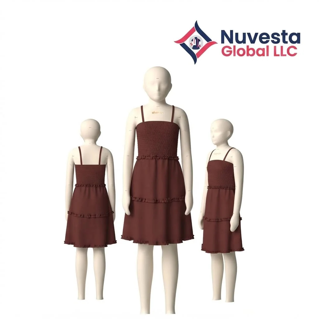 Nuvesta Girls Smocked Tiered Strappy Dress – Burgundy