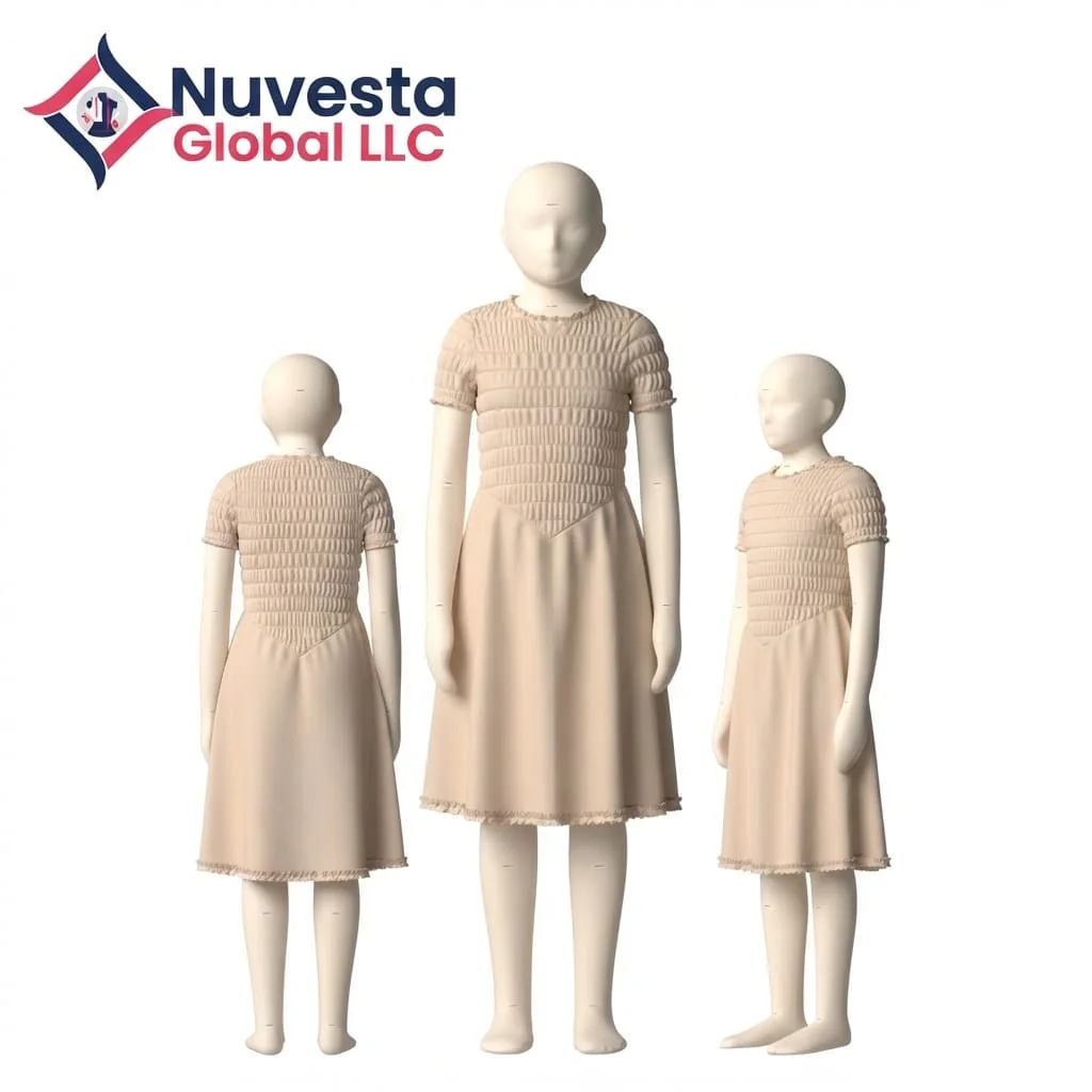 Nuvesta Girls Smocked Bodice Midi Dress – Beige