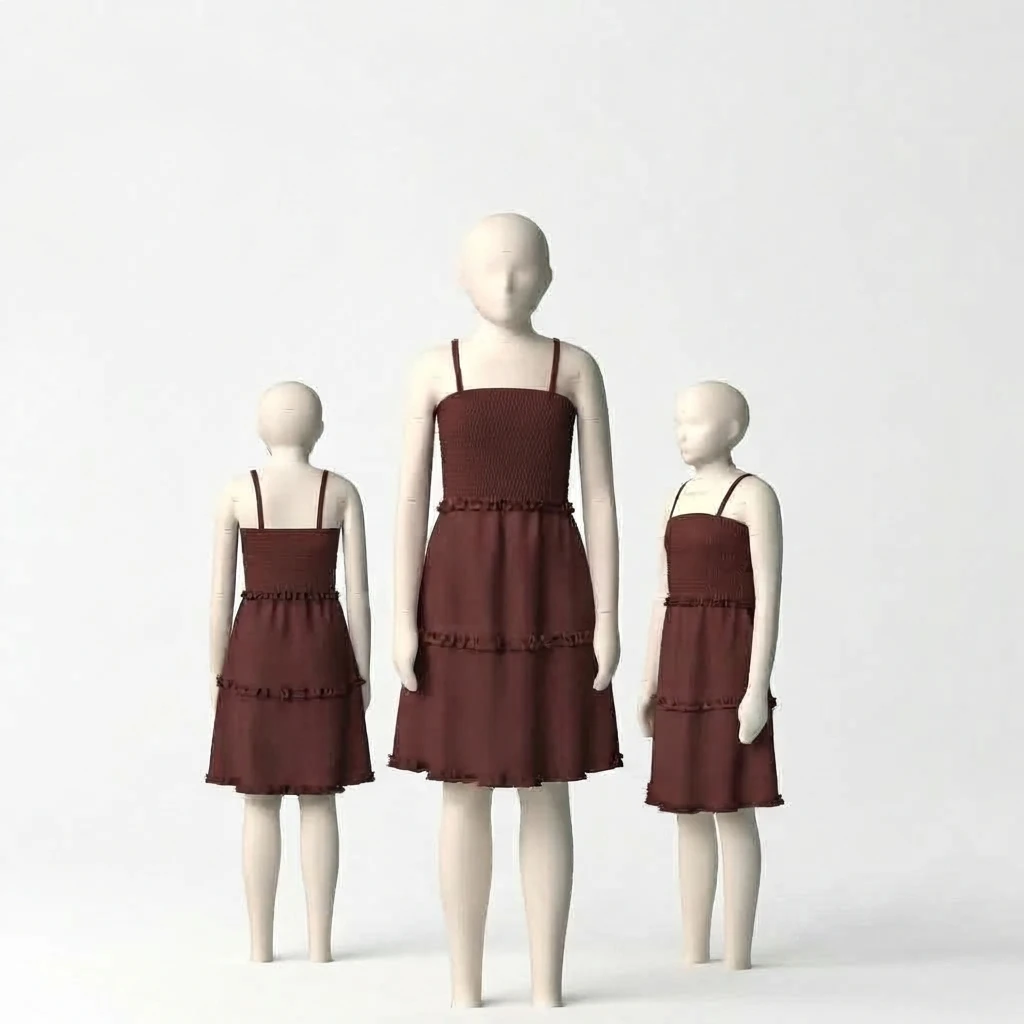 Girls Smocked Tiered Cami Dress - Burgundy