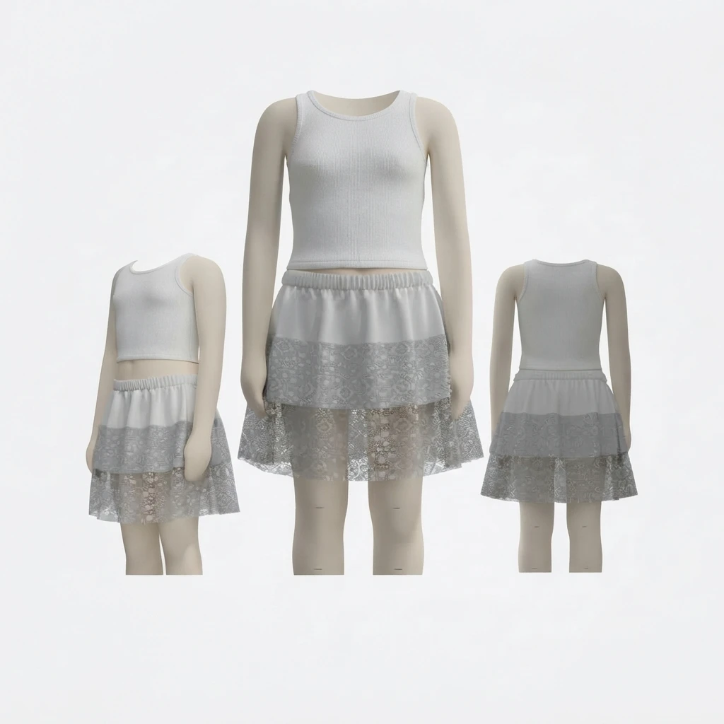 Girls Rib Tank & Lace Tiered Skirt Set - Grey