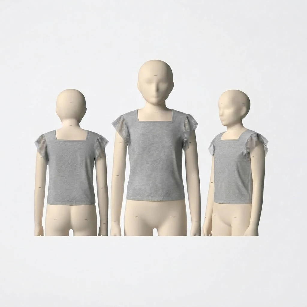 Girls Flutter Sleeve Square Neck Top - Grey Melange