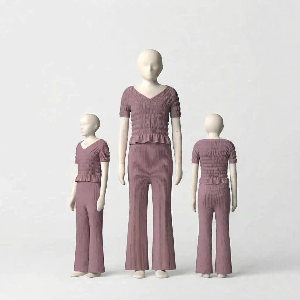 Girls Smocked Top & Rib Flare Pants Set - Mauve