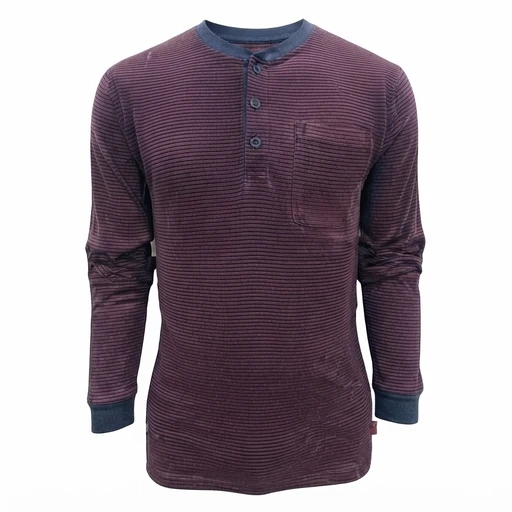 Men's Striped Pocket Henley - Burgundy