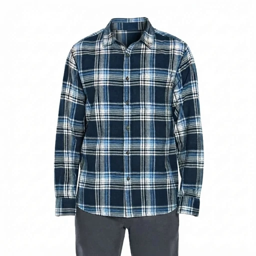Men's Flannel Check Shirt - Navy/White