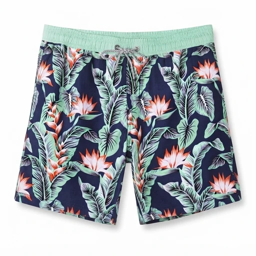 Men's Tropical Print Swim Short - Navy