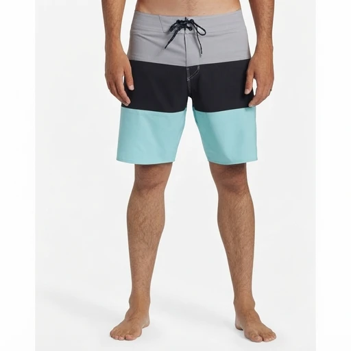 Men's Colour Block Boardshort - Grey/Black/Aqua