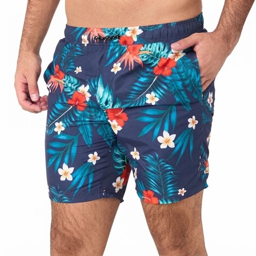 Men's Hibiscus Print Swim Short - Navy