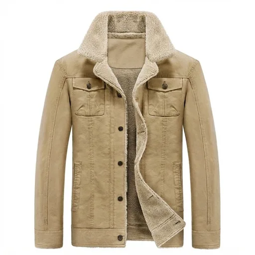 Men's Sherpa-Collar Trucker Jacket - Khaki