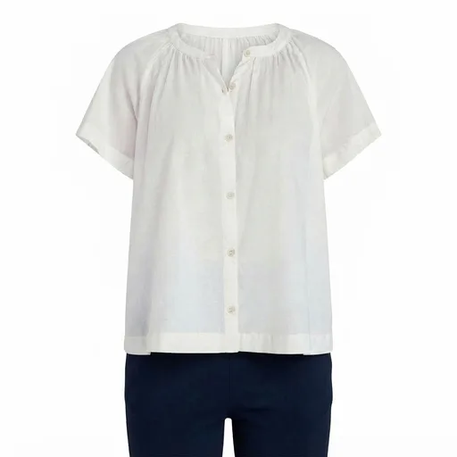 Women's Gathered-Neck Button-Front Top - Off White