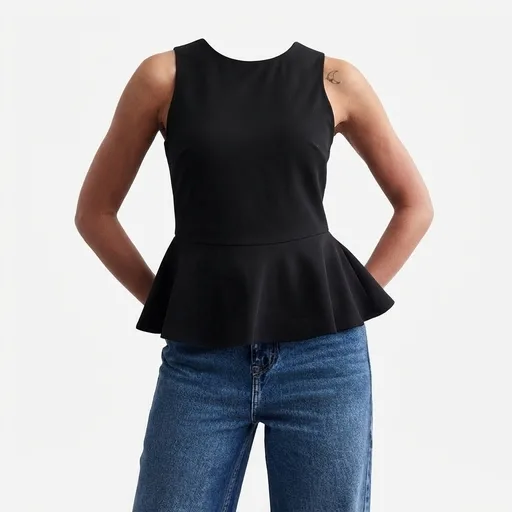 Women's Sleeveless Peplum Top - Black