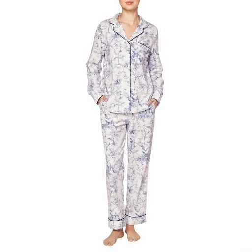 Women's Toile Print Piped Pyjama Set - Blue/White