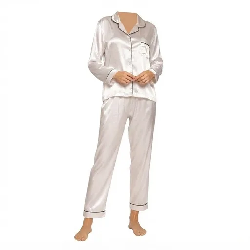 Women's Satin Piped Pyjama Set - Ivory