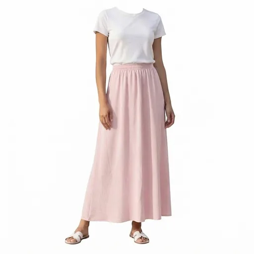 Women's Elastic Waist Maxi Skirt - Blush Pink