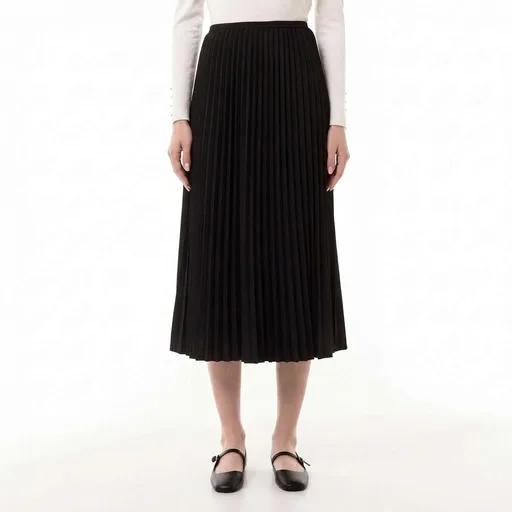 Women's Pleated Midi Skirt - Black